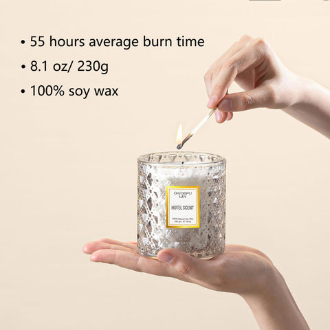 Chloefu LAN natural soy wax candle burns cleanly with long-lasting fragrance.