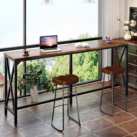 CHOEZON bar table side view reveals sturdy frame and generous workspace.
