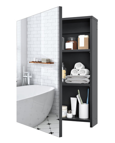 CHOEZON bathroom cabinet mirror in black enhances morning routines with clear reflection.