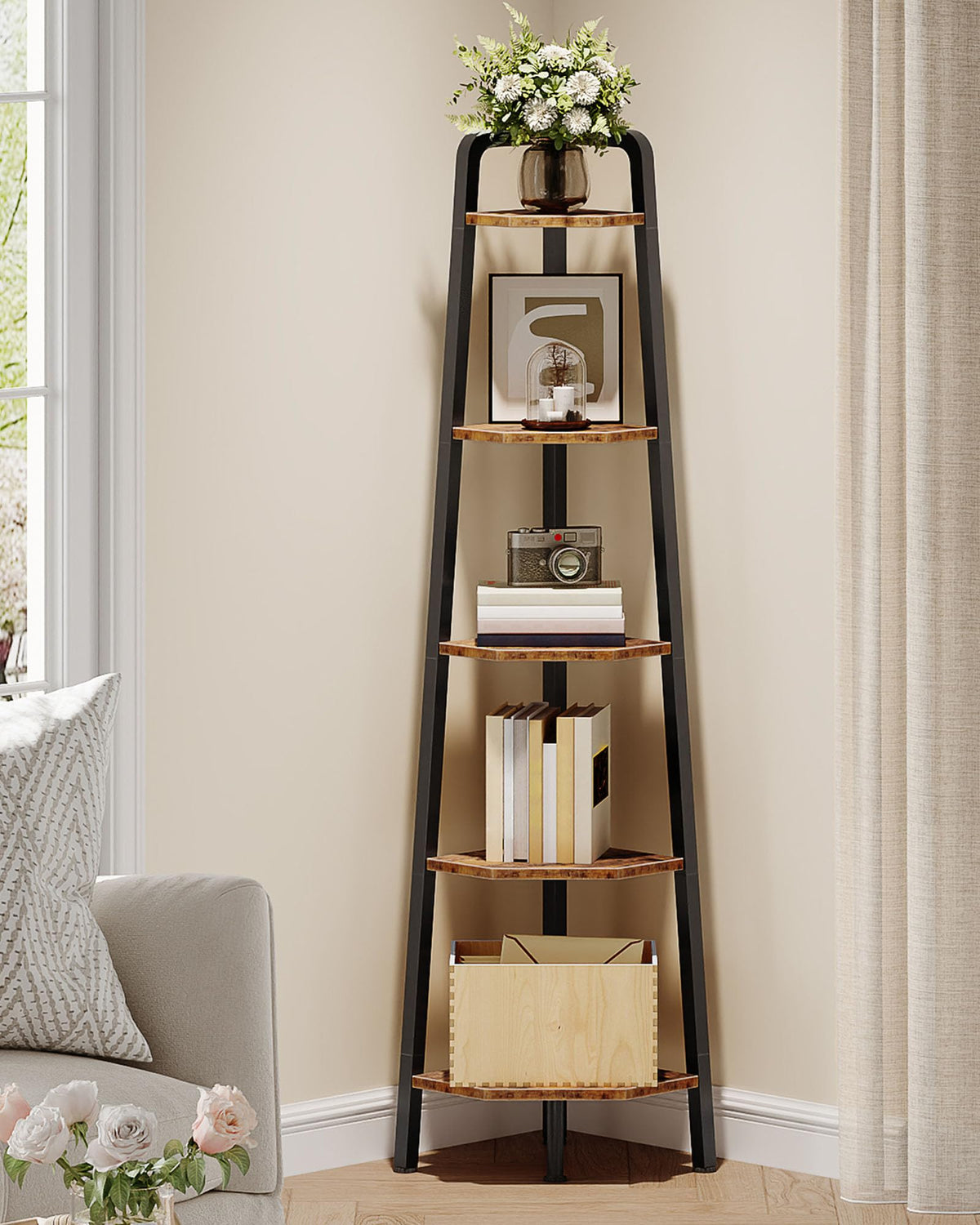 CHOEZON corner shelf assembly shot shows easy setup and a sturdy frame.