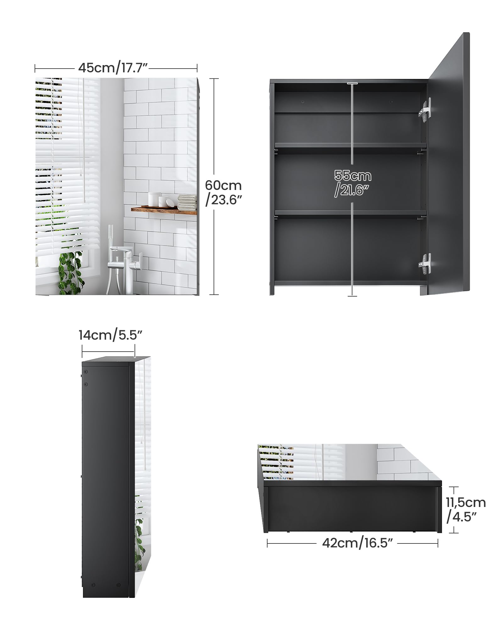 Door opens left or right for flexible installation in any bathroom.
