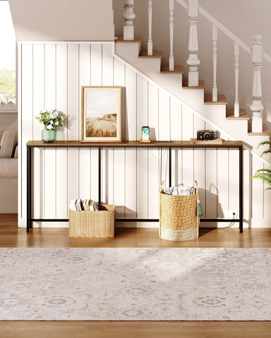 CHOEZON entryway table in rustic brown and black finish.