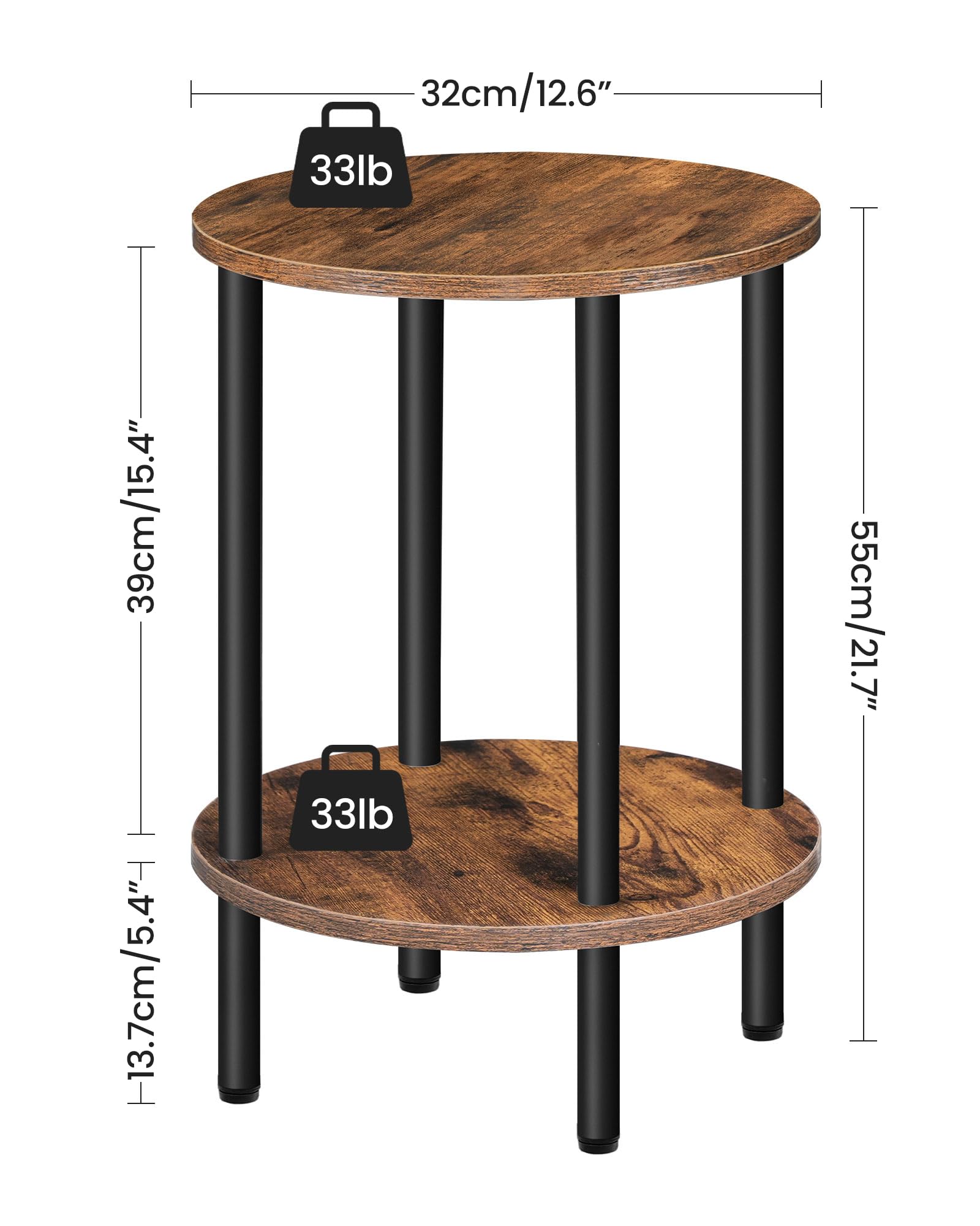CHOEZON round side table lower tier keeps books and magazines neatly organized.