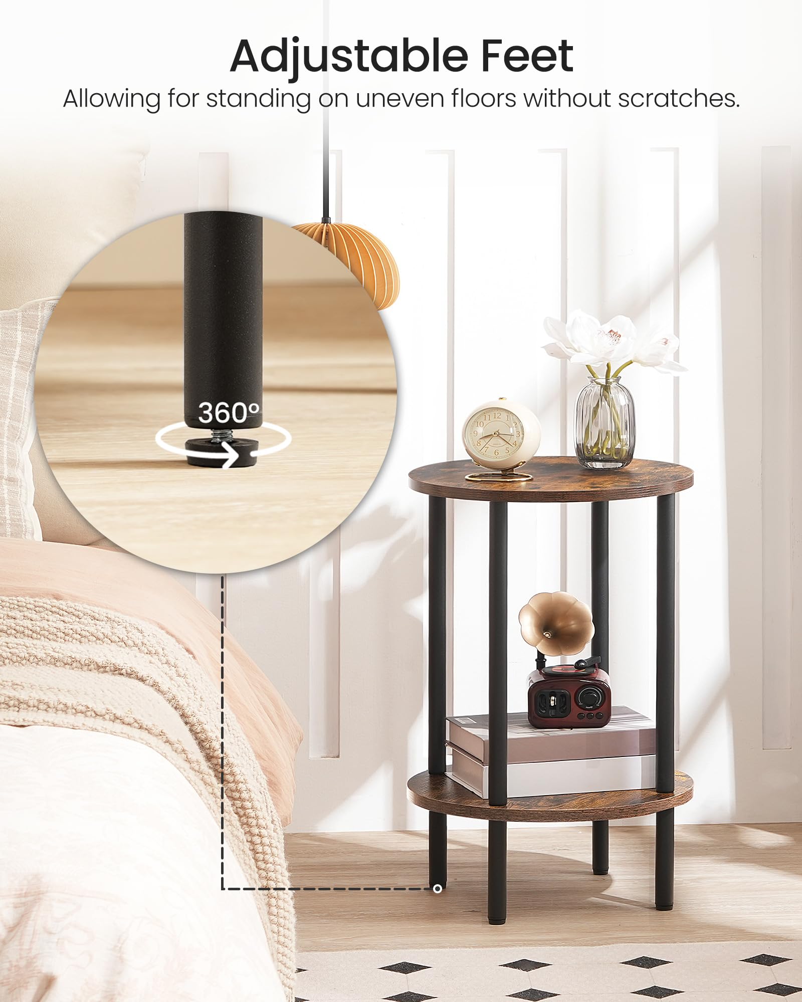 CHOEZON round side table with sturdy metal legs for stable support.