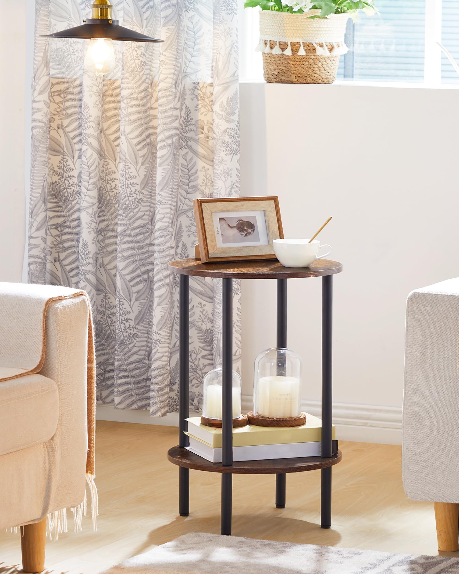 CHOEZON round side table with wood panel rustic brown finish adds vintage charm.
