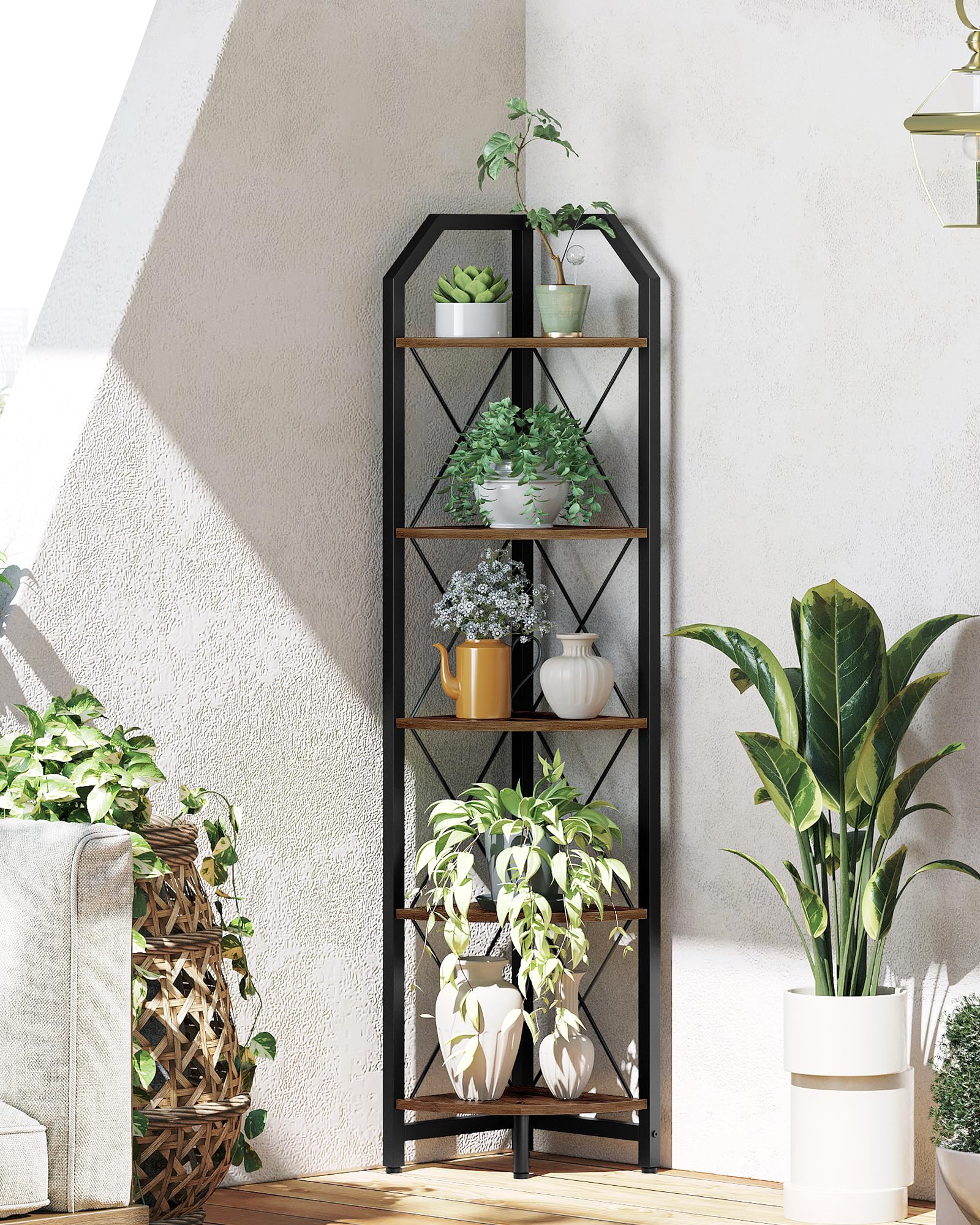 CHOEZON rustic brown and black finish enhances living room decor.