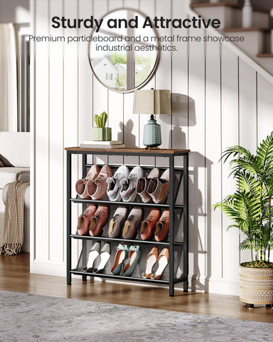CHOEZON 3-tier mesh shelf neatly stores nine or more pairs.