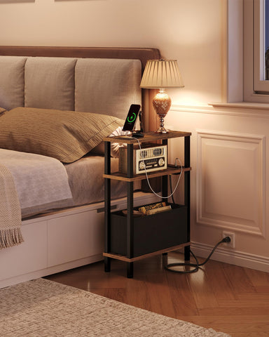 CHOEZON slim nightstand beside sofa in a cozy living room.