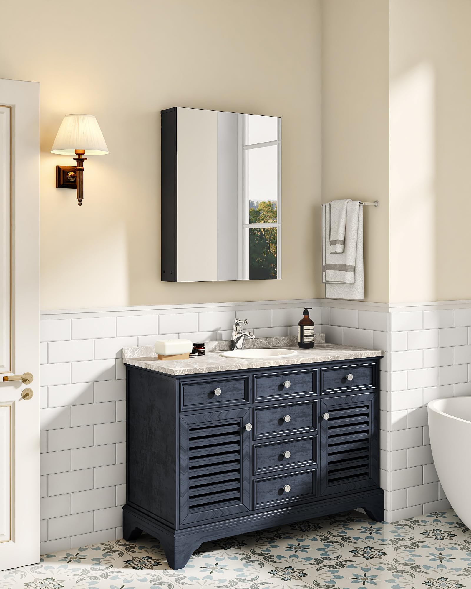CHOEZON wall-mounted cabinet saves space above the sink for essentials.