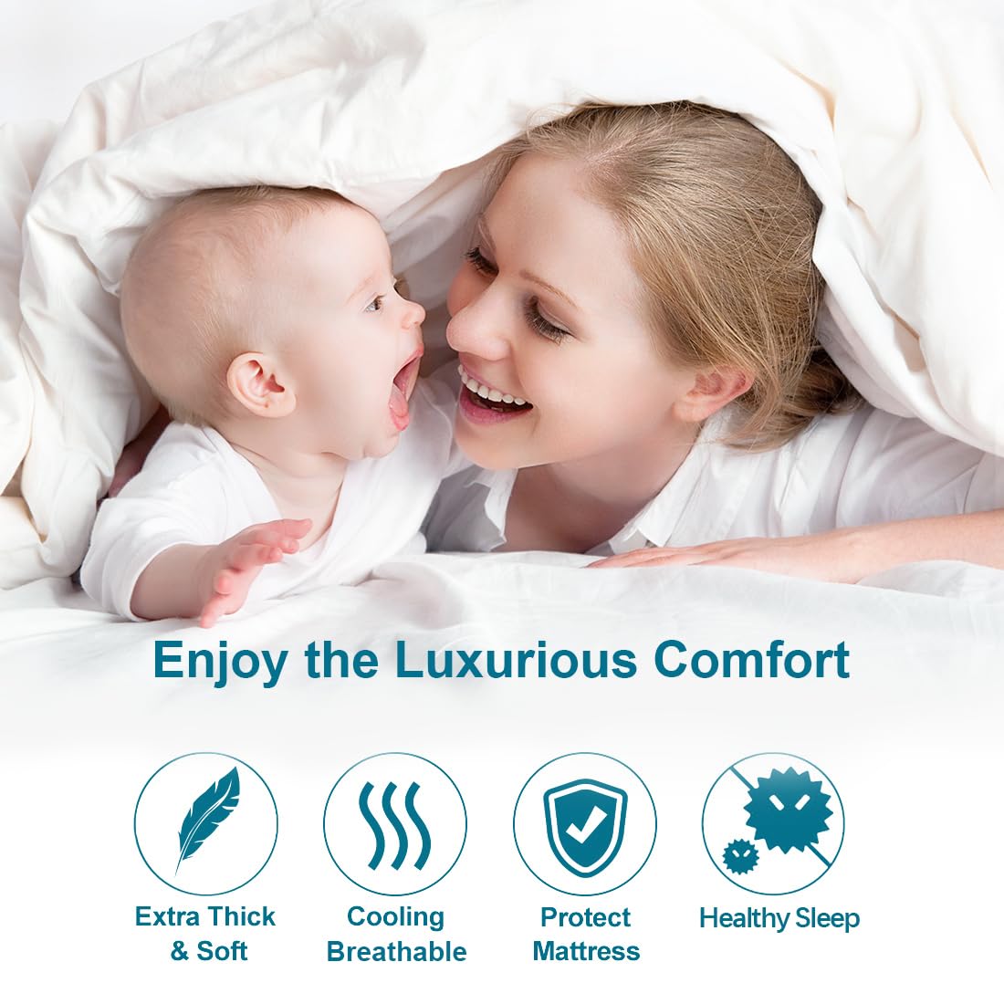 CHOKIT 360-degree elastic skirt ensures a secure fit on mattresses up to 21 inches.