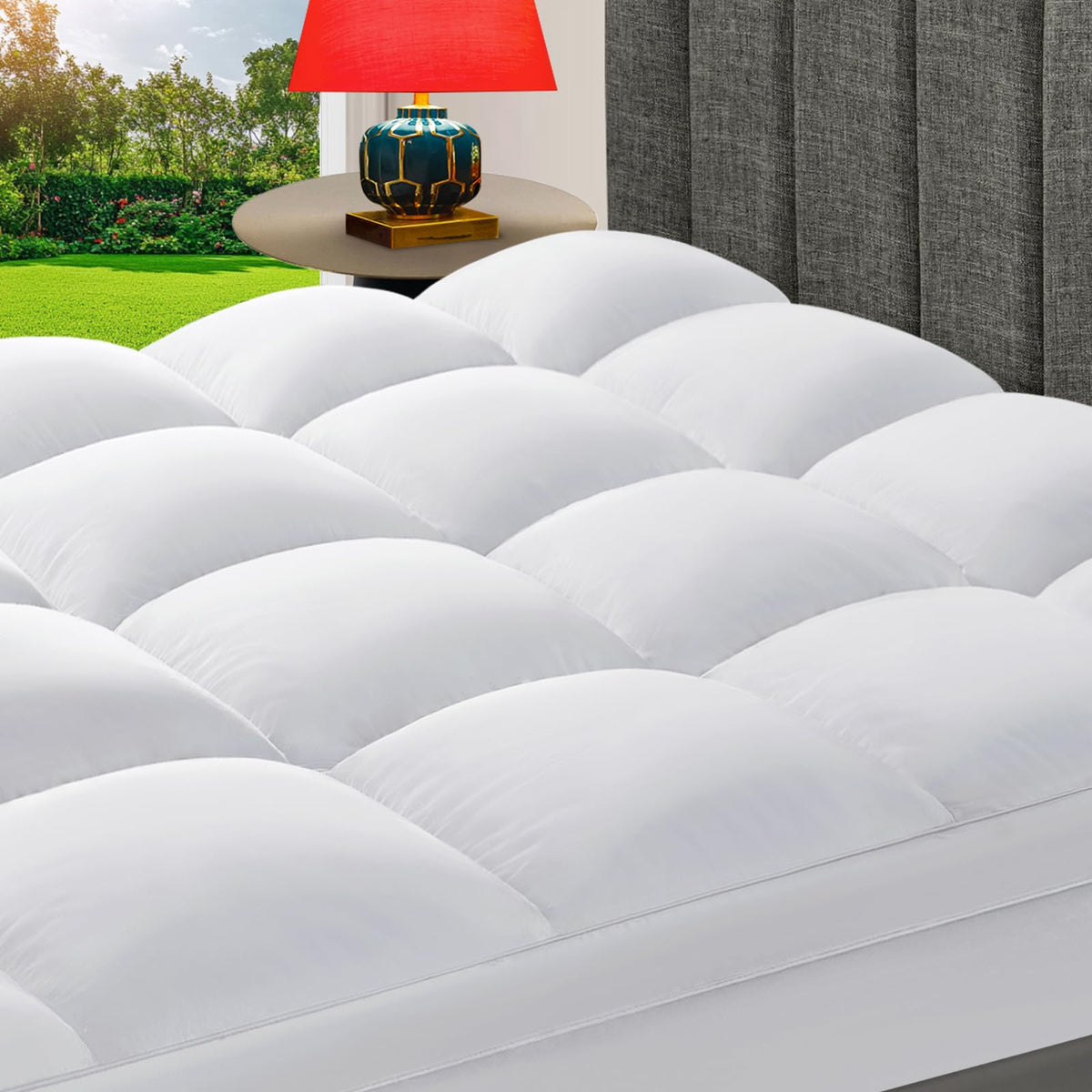 CHOKIT full mattress topper on bed adds plush comfort for restful nights.