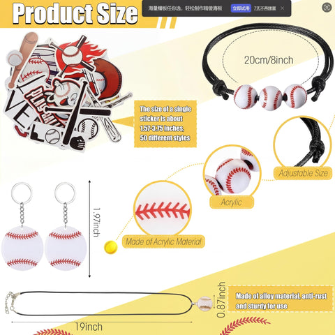 Cholemy baseball charm bracelet in acrylic, adjustable for most fans