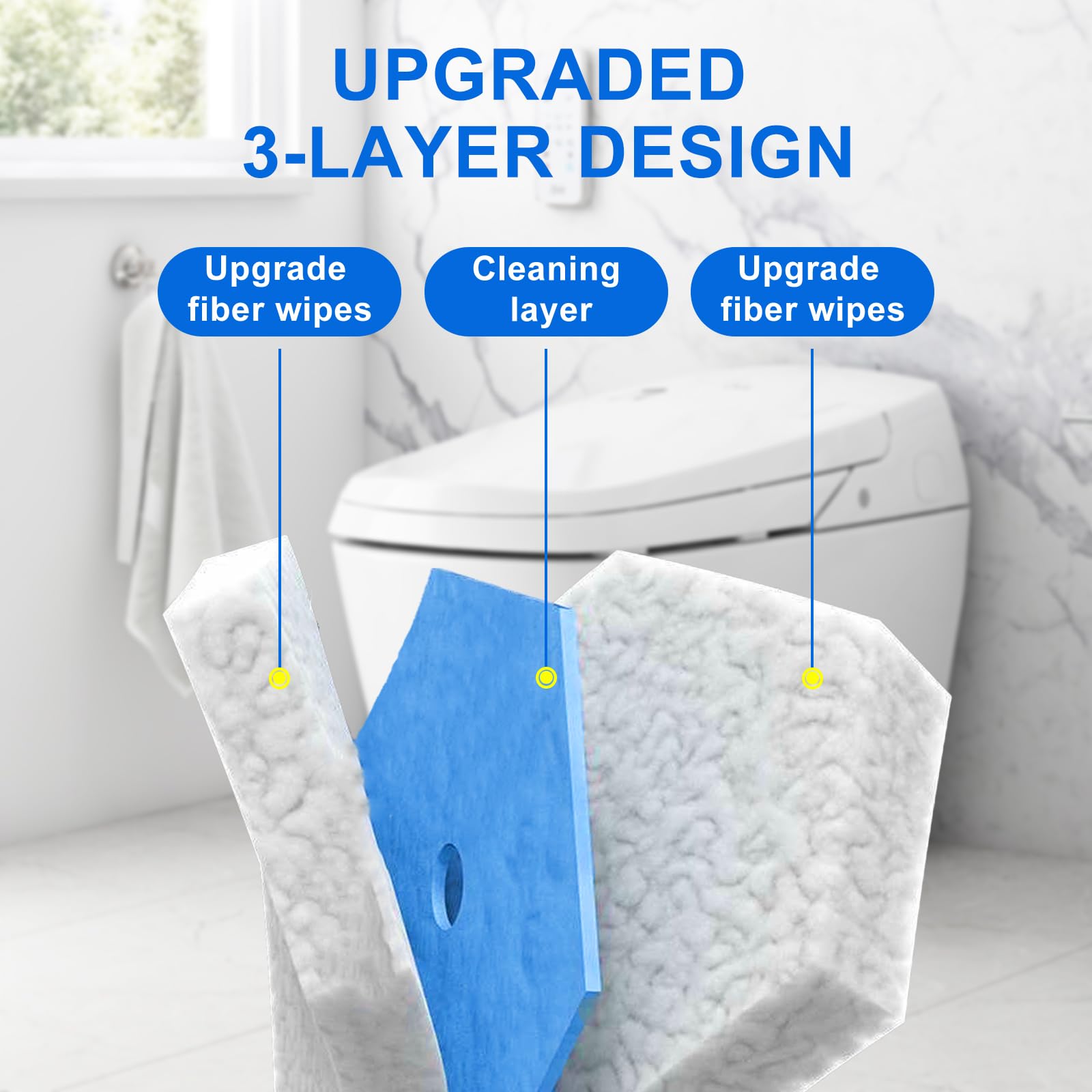 Choneight three-layer brush head provides thorough scrubbing on tough stains.