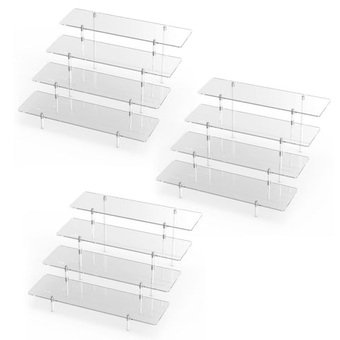 CHONOVO acrylic display riser 4-tier crystal-clear edges for cosmetics and cupcakes.
