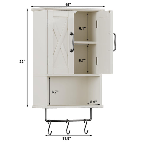 ChooChoo Farmhouse cabinet open-bottom design for easy-access storage beside the toilet.