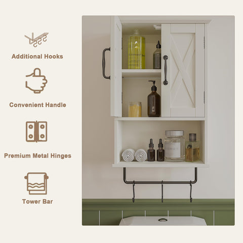 ChooChoo Farmhouse cabinet white farmhouse style enhances kitchen or bathroom styling.