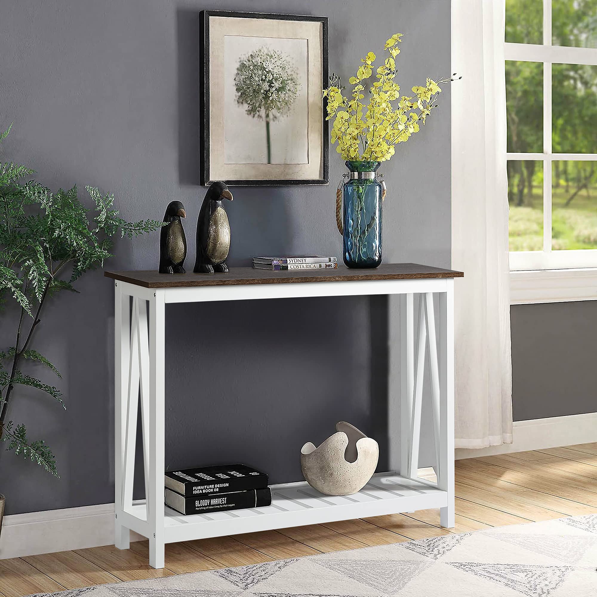 ChooChoo Farmhouse console finish resists dust with the melamine veneer.