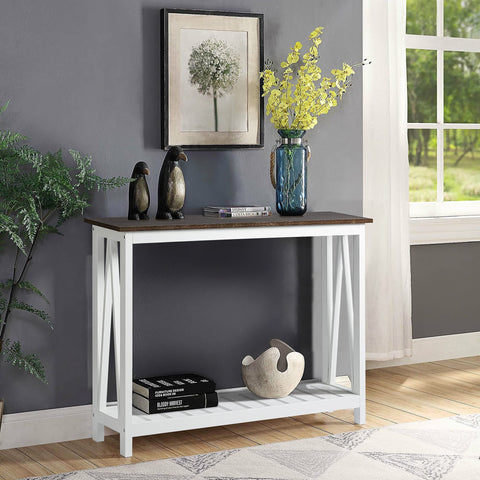 ChooChoo Farmhouse console finish resists dust with the melamine veneer.