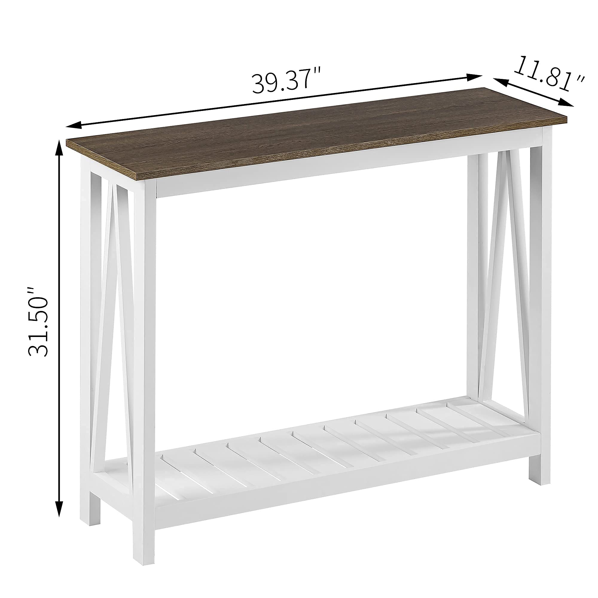 ChooChoo Farmhouse console in hallway maximizing space while keeping essentials handy.