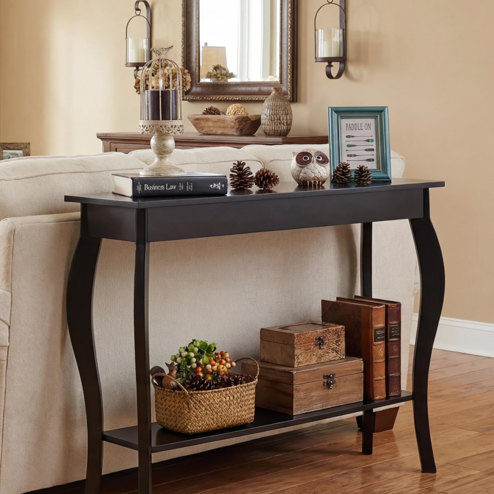 ChooChoo narrow console table detail of solid wood legs and curved design