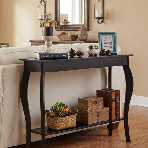 ChooChoo narrow console table detail of solid wood legs and curved design