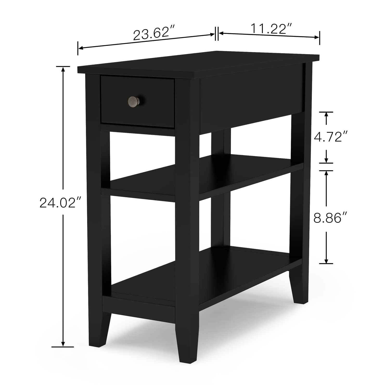 ChooChoo side table with drawer and shelves for remote controls and snacks.
