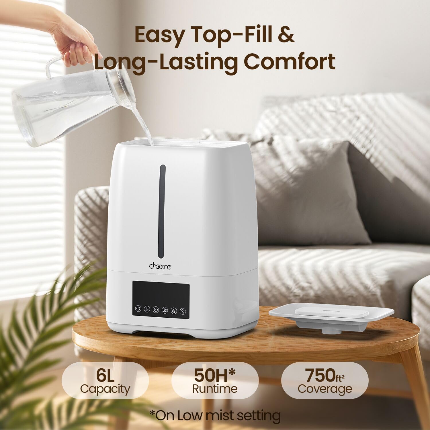 Chooone 6L top-fill humidifier top-fill cap highlights easy refills