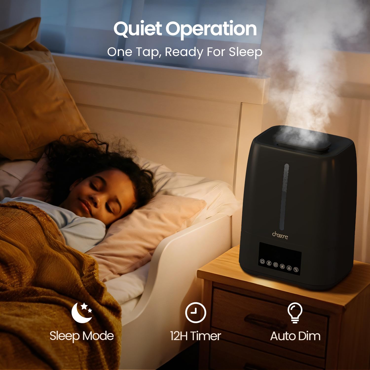 Chooone humidifier warm mist mode shown for added warmth