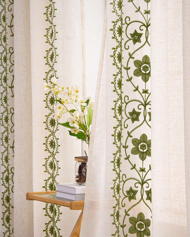 Chorowl sage-green boho curtains two-panel set for easy hanging