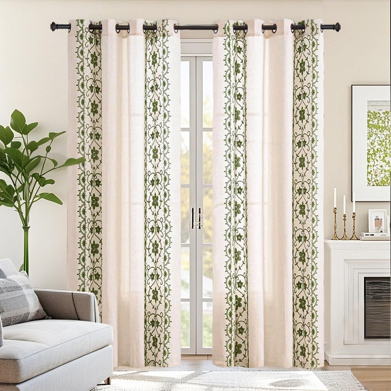 Chorowl vintage floral embroidery linen curtains add timeless charm