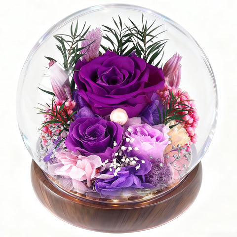 ChosiaRose preserved rose in a dome with LED glow for lasting display