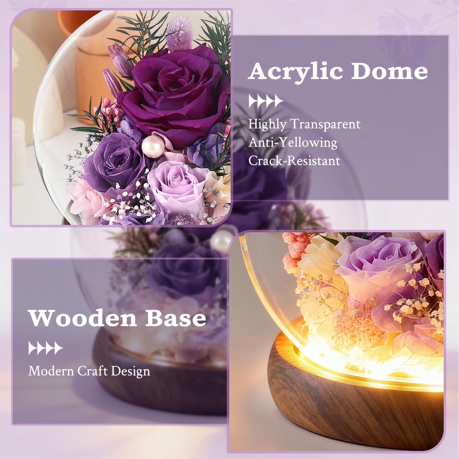 ChosiaRose purple rose in a gift dome enhancing special occasions