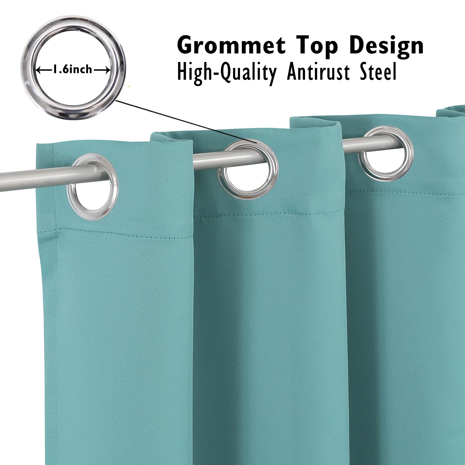 ChrisDowa Aqua blackout curtains with metal grommets for smooth sliding
