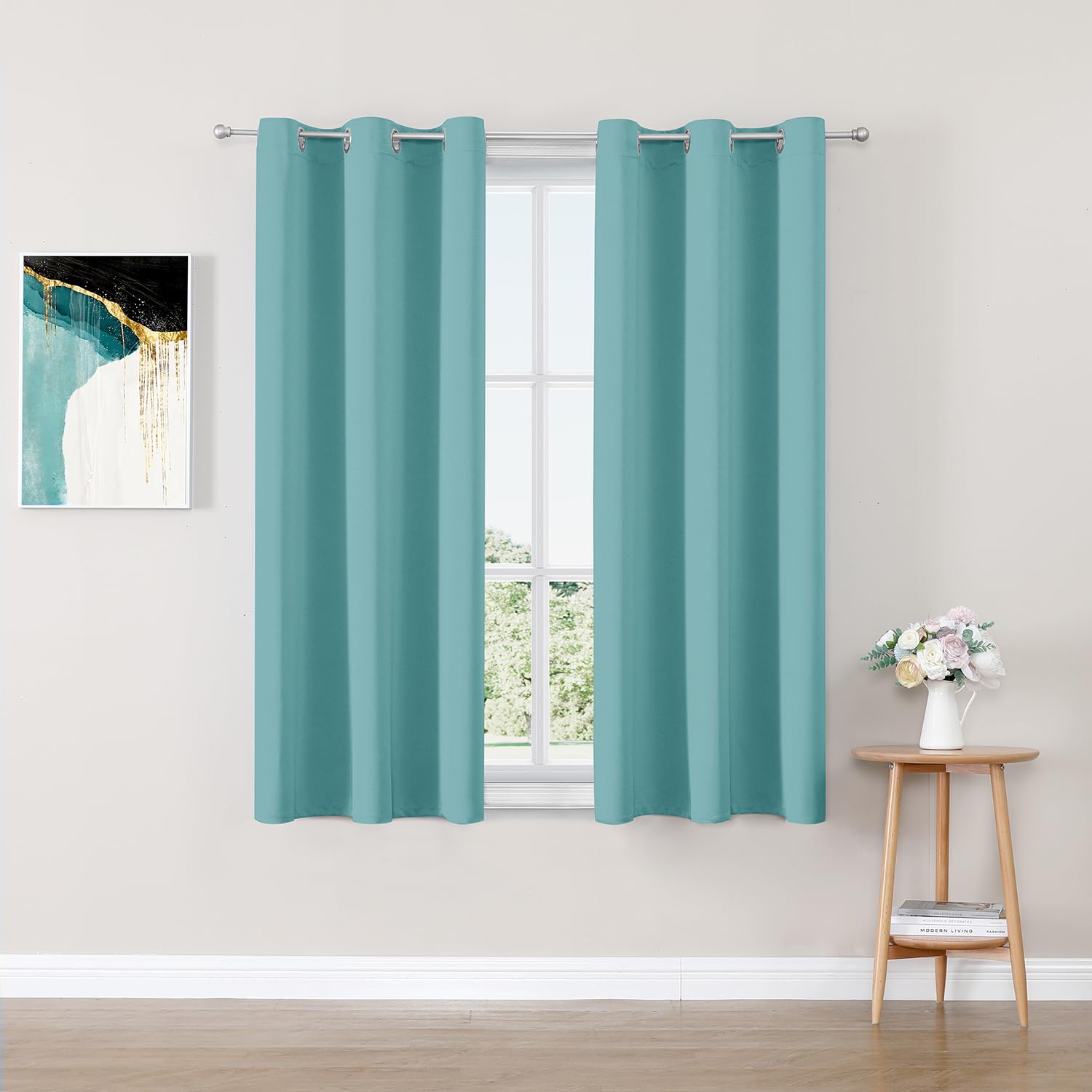 ChrisDowa Aqua blackout curtains two-panel set blocking light for deeper rest