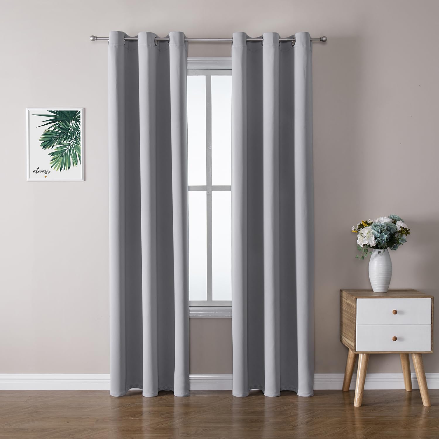 ChrisDowa blackout curtains, 42x78 inches, light grey, 2-panel grommet set for privacy.