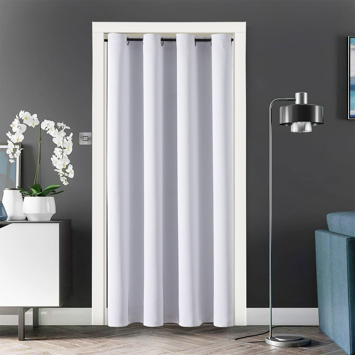 ChrisDowa blackout door curtain with grommets blocks light and enhances doorway privacy.