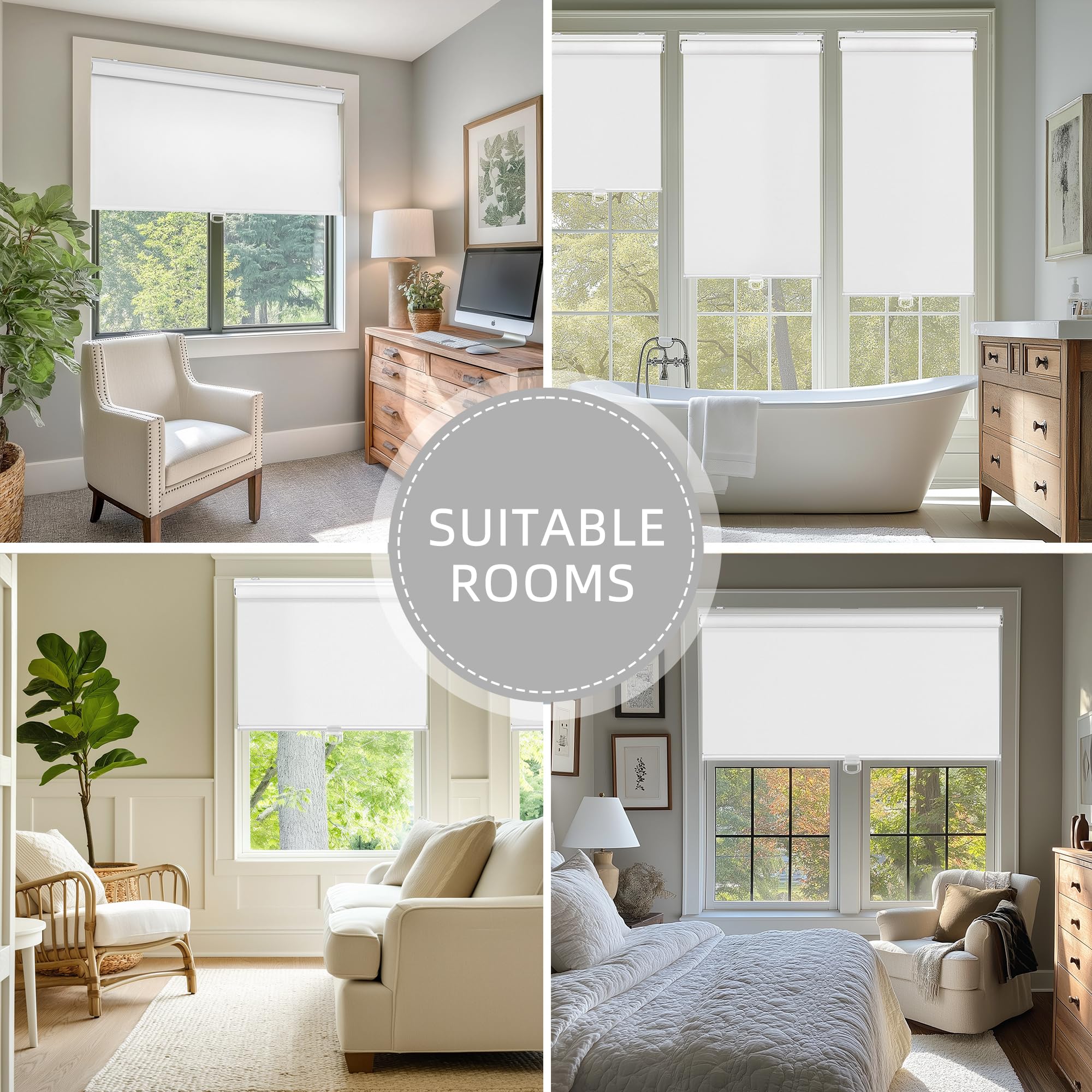 ChrisDowa cordless blackout roller shade bedroom use, privacy and temperature comfort.