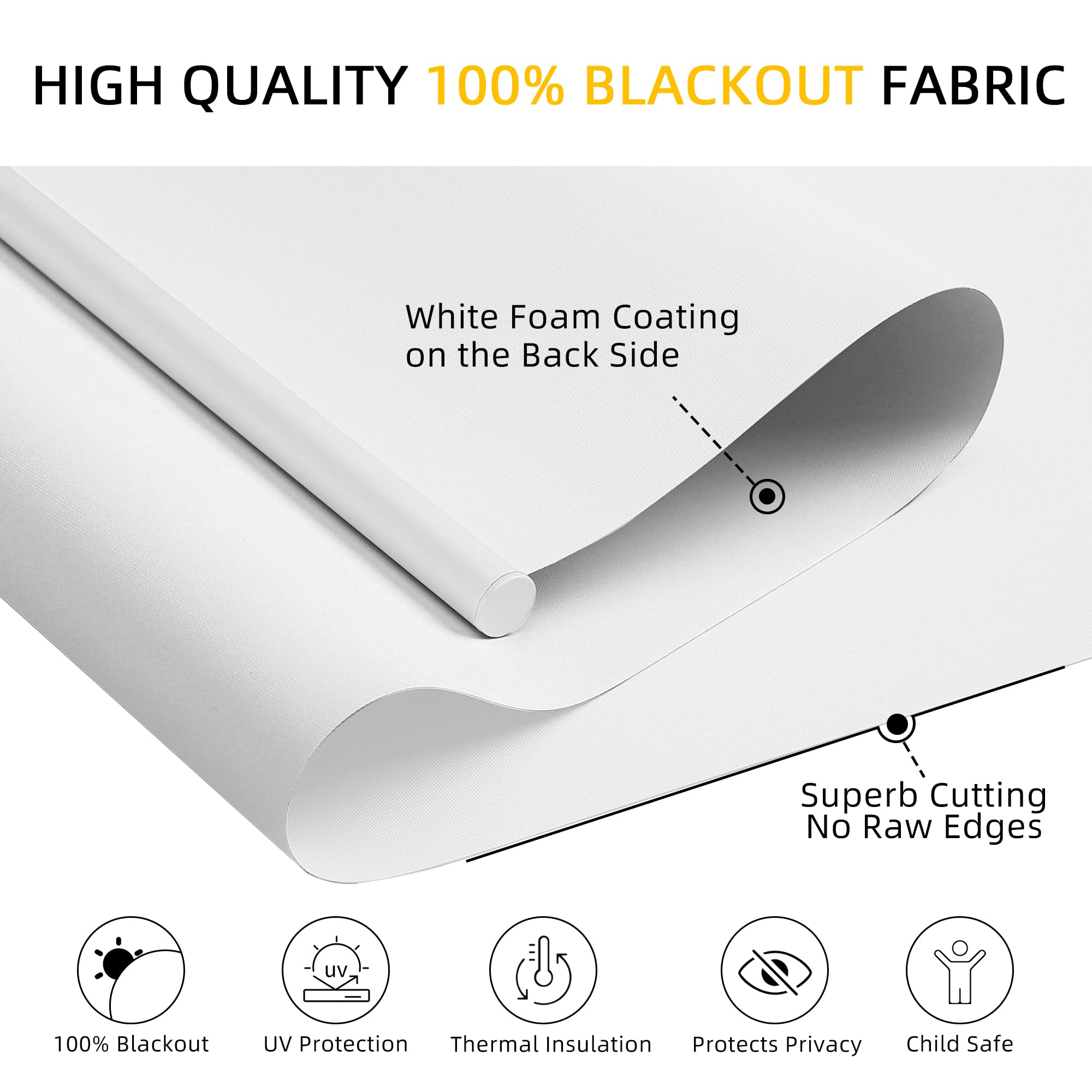 ChrisDowa cordless blackout roller shade rolled up, compact storage for small spaces.