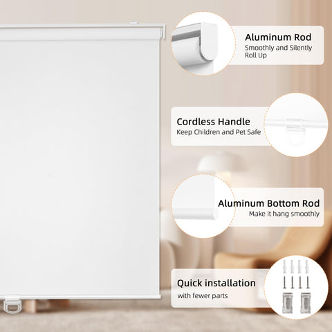 ChrisDowa cordless blackout roller shade white back, reflective backing for better light control.