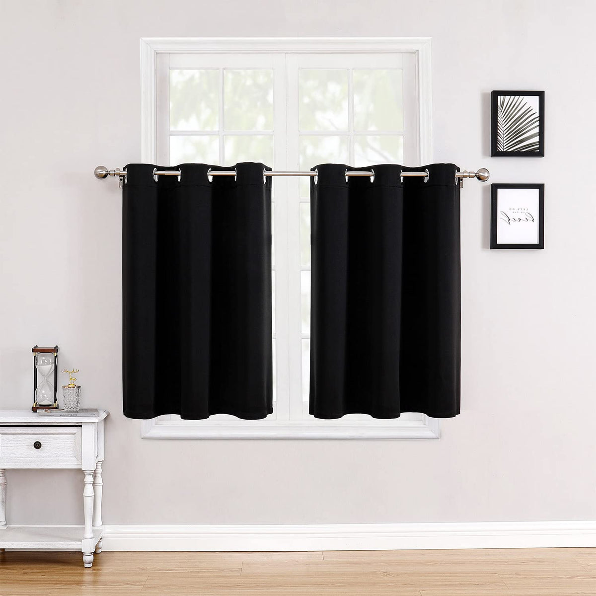 ChrisDowa 2-panel black curtains ready to install in kitchen or bedroom