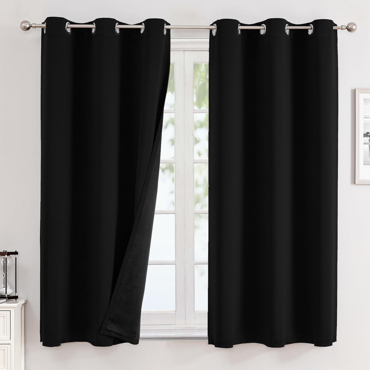 ChrisDowa double-layer blackout curtains front view show room-darkening effect
