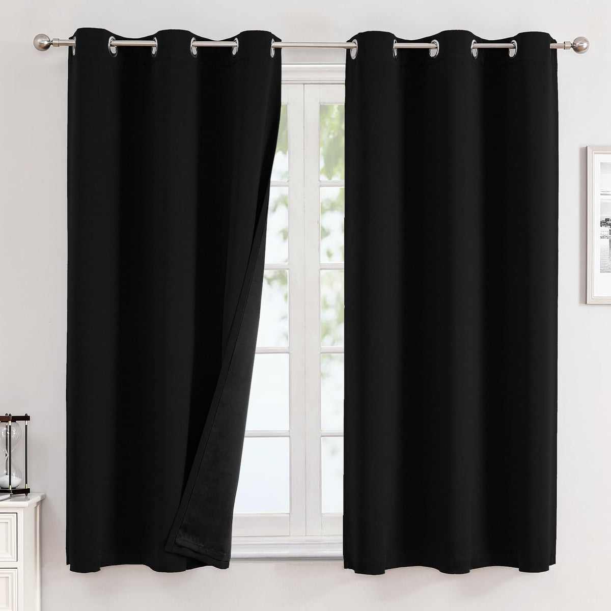ChrisDowa double-layer blackout curtains front view show room-darkening effect