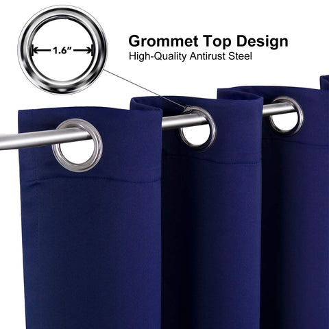 ChrisDowa grommet blackout curtains navy close-up grommets highlight durable hardware