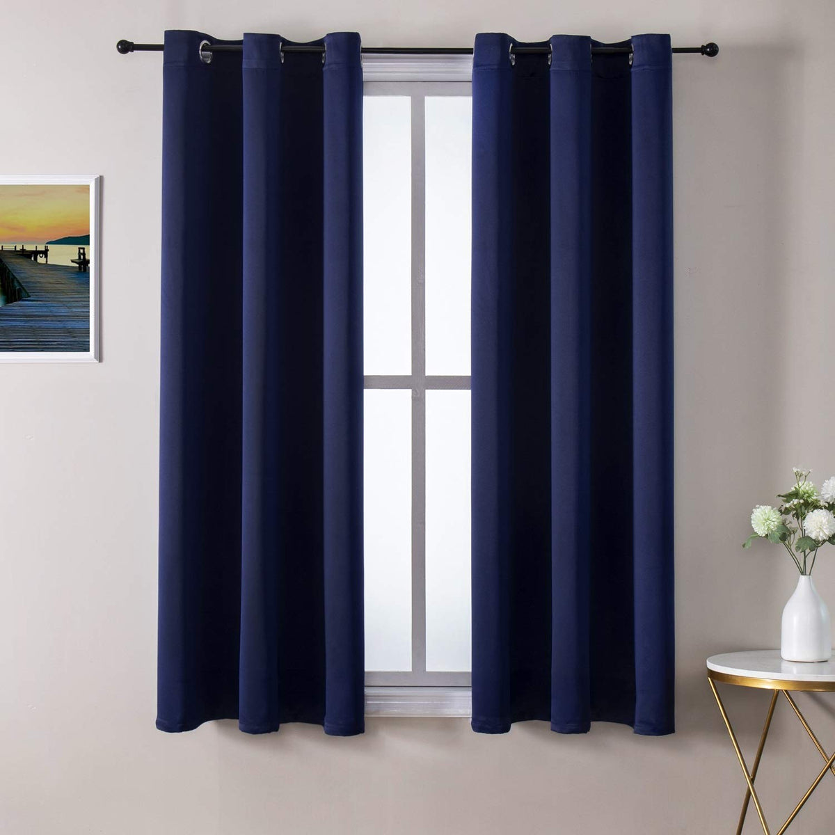 ChrisDowa grommet blackout curtains navy front view shows 2-panel setup for modern rooms