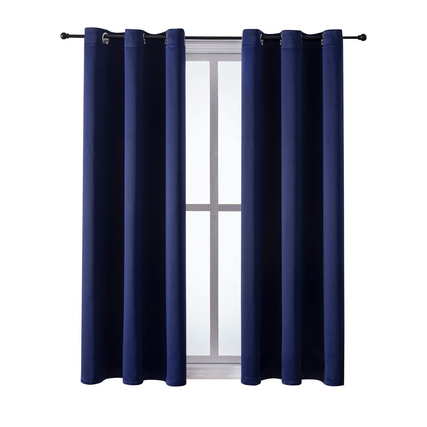 ChrisDowa grommet blackout curtains navy packaging showing two-panel set