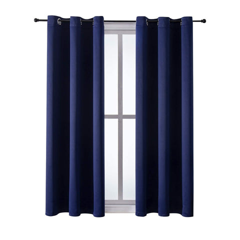 ChrisDowa grommet blackout curtains navy packaging showing two-panel set