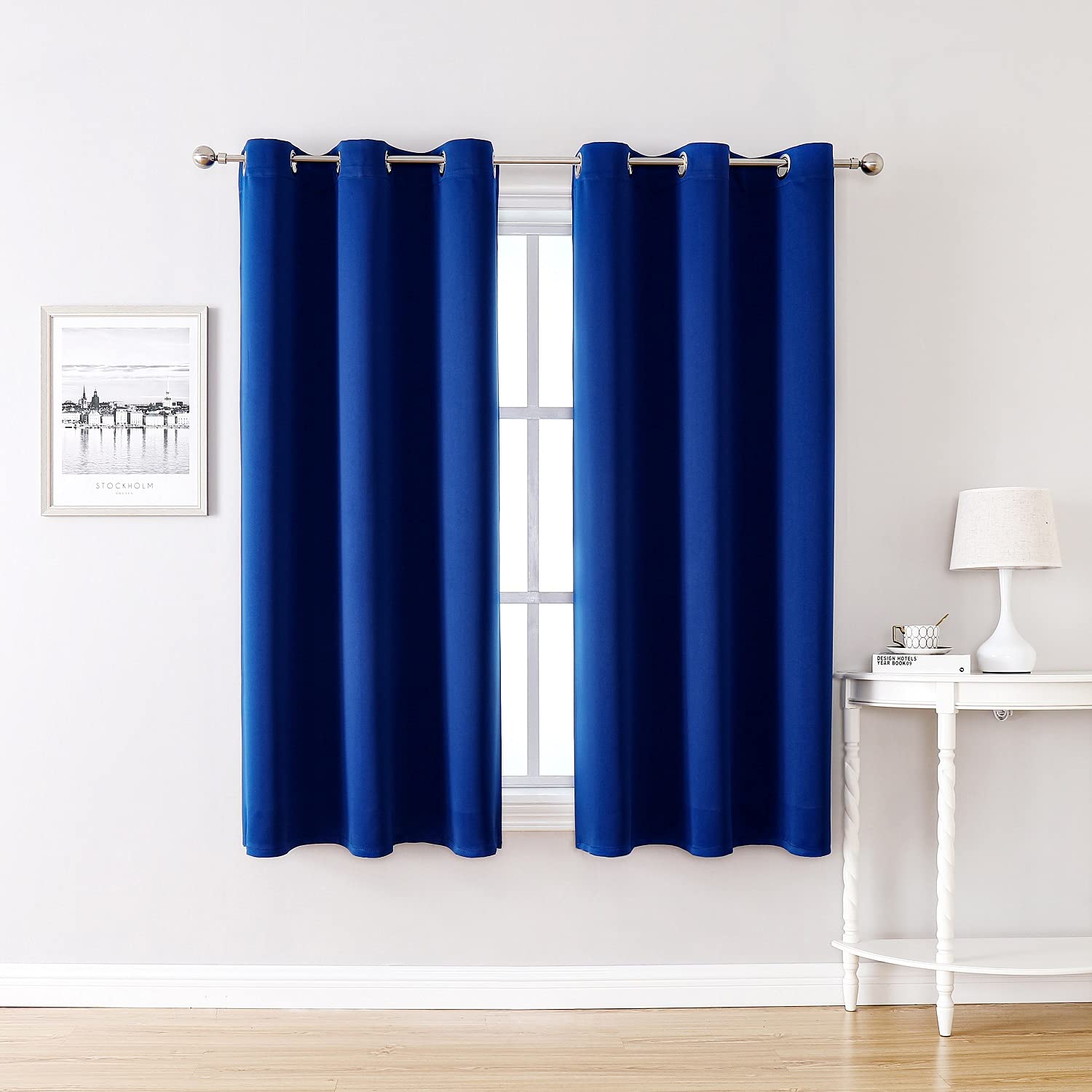 ChrisDowa grommet blackout curtains royal blue, two panels, easy install for privacy.