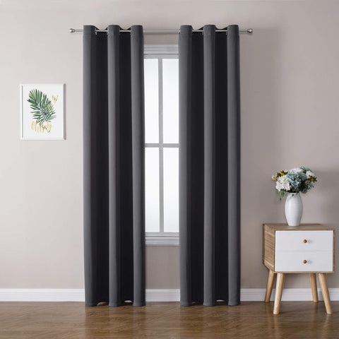 ChrisDowa grommet curtains in dark grey, two-panel setup for privacy and easy installation.