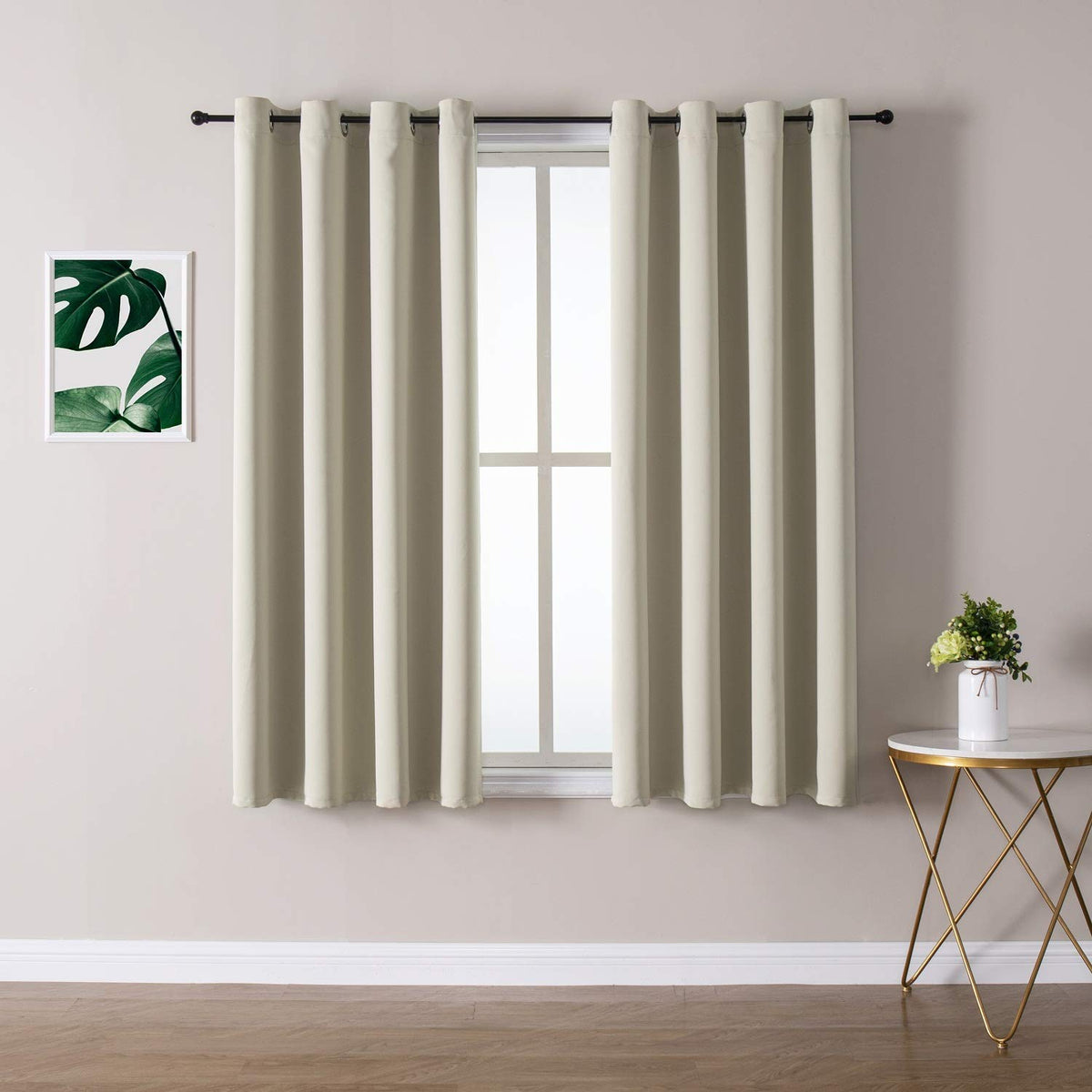 ChrisDowa beige grommet curtains two-panel setup for living room with soft light control