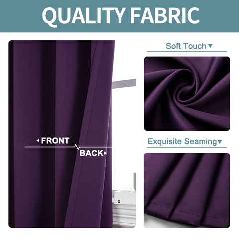 Bedroom setting with ChrisDowa royal purple curtains enhancing privacy and ambiance.